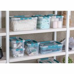 Ящик для хранения универсальный с замками и ручкой Grand box,10л, светло-серый