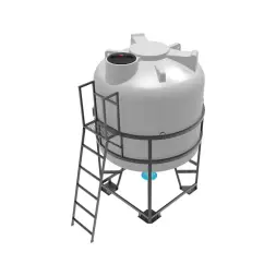 Емкость ЦКТ 5000 л с патрубком 160мм с фланцем под плотность до 1,2 г/см3 белая в обрешетке с лестницей