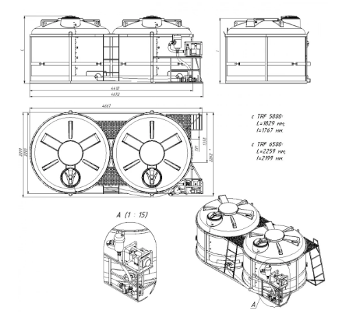Комплект ПОЛНОГО слива с фильтром и площадкой для мотопомпы G2 на две емкости TRF